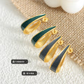 Gold Steel Teardrop Enamel Hoop Stud Earrings Grey Green view 2