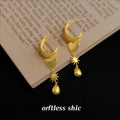 Matte Gold Long Drop Earrings Heart Starburst Teardrop view 1
