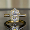 Rectangular Clear Solitaire Floral Halo Ring In Gold Tone view 1