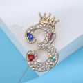 Crowned Rhinestone Number Brooch in Nine Numerals Decorative Lapel Pin view 3