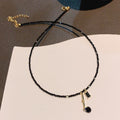 Black Crystal Bead Choker Gold Tone Drop Charm Pendant view 2