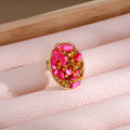 Gold Tone Oval Adjustable Rings with Irregular Chip Inlays view 3