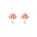 Pink Layered Blossom Pearl Look Drop Stud Earrings view 5