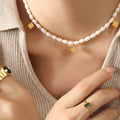 Baroque Freshwater Pearl Necklace Gold Cube Pendant Charms view 4