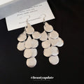 Layered Sequin Leaf Drop Earrings in Silver Black and Gold Tones view 4