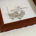 Silver Clear Stone Rose and Stem Dangle Stud Earrings view 4