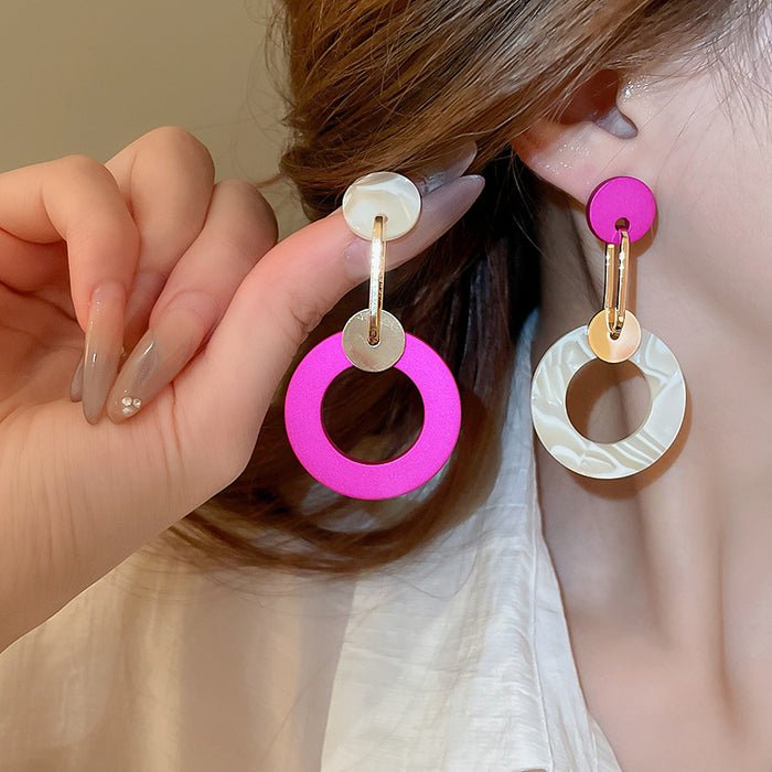 Asymmetric Pink and Ivory Open Circle Drop Earrings