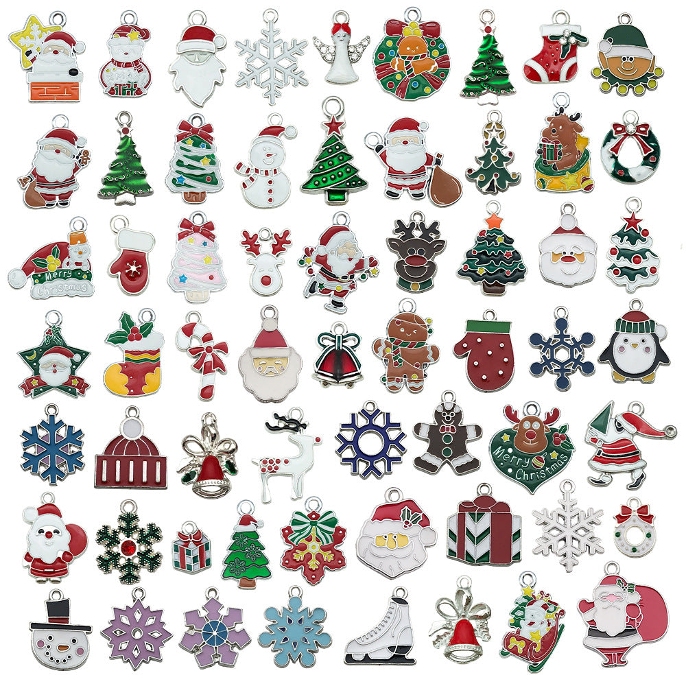 White K Enamel Zinc Alloy Santa Claus Christmas Tree Charm Pendants for DIY Earrings