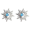 Silver Tone Aqua Stone Mini Sunburst Stud Earrings view 5