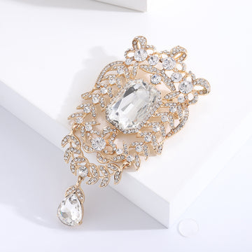 Large Crystal Statement Brooch Emerald Cut Drop Pendant Pin