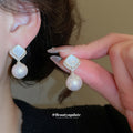 Silver Crystal and Pearl Drop Stud Earrings in Two Top Designs view 4