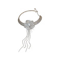 Rhinestone Flower Choker Necklace Long Crystal Tassel view 5