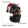 Santa Hat Cat Enamel Brooch With Holly in White or Black view 7