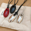 Silver Chain Glossy Oval Open Pendant Necklace Adjustable view 4
