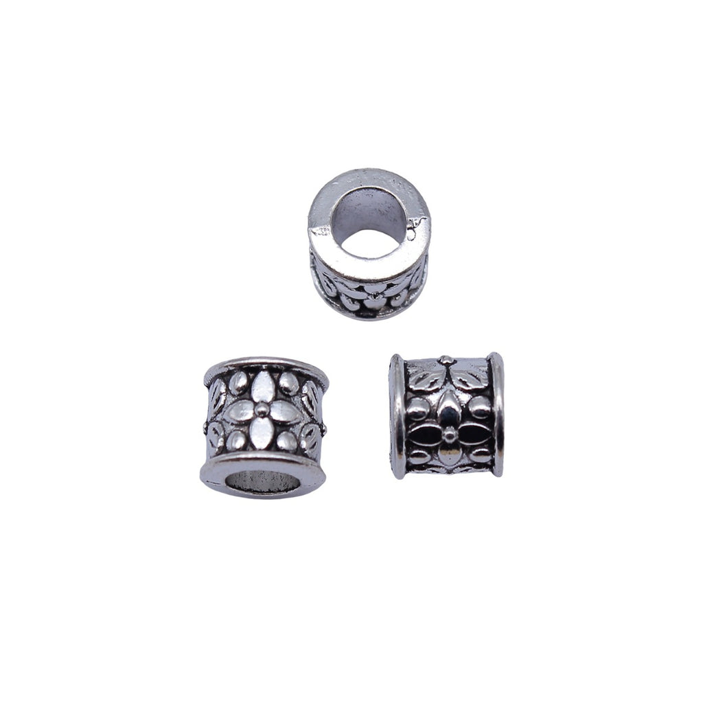8.4x8.4x8.4mm 1.65g Antique Silver Zinc Alloy Carved Round Large Hole Spacer Beads for DIY Bracelet Making