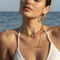 Long Toggle OT Clasp Chain Necklace Gold Steel Two-Tone view 4