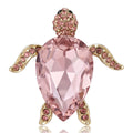 Sea Turtle Crystal Brooch Green Pink Rhinestone Gold Pin view 5