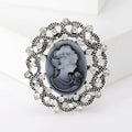 Round Cameo Portrait Brooch With Open Crystal Border view 2