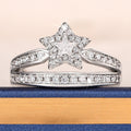 White Gold Tone Star Double Band Clear Pavé Finger Ring 6-10 view 3