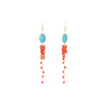 Turquoise Look Oval and Red Bead Cascade Hook Earrings view 5