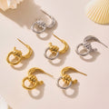 Geometric C Hoop Stud Earrings Ring Drop Gold Steel Mix view 3