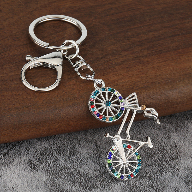 Bicycle Rhinestone Keychain Sport Bike Charm for Keys and Bags
