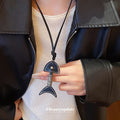 Brown Leather Fishbone Pendant Cord Necklace Silver Accent view 4