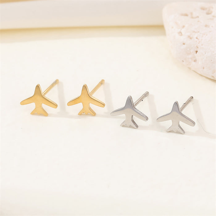 Stainless Steel Airplane Stud Earrings in Gold and Silver Tone
