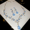 Silver Light Blue Resin Flower Teardrop Necklace Earrings Set view 2