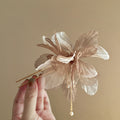 Translucent Fabric Flower Hairpin With Pearl Like Drop In Five Colors view 3