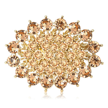 Oval Crystal Cluster Brooch in Four Color Finishes