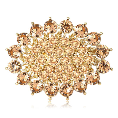 oval crystal cluster brooch shown from the front