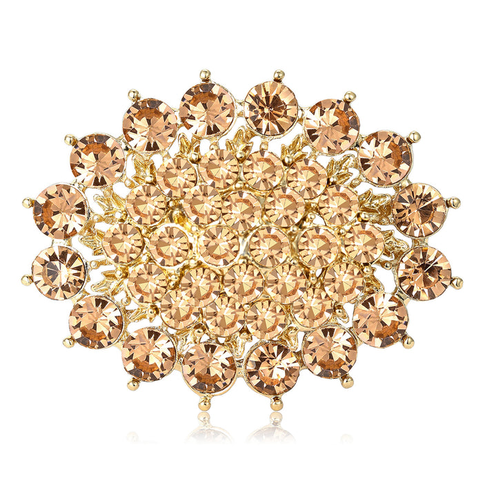 Oval Crystal Cluster Brooch in Four Color Finishes
