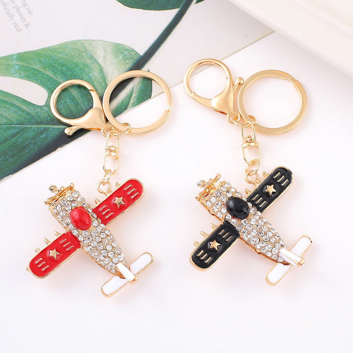 Rhinestone Airplane Keychain Gold Metal Star Wing Bag Charm