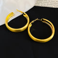 Wide Gold Tone Round Hoop Earrings with Brushed Finish view 6