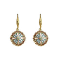 Gold Tone Aqua Red Round Floral Medallion Hook Earrings view 5