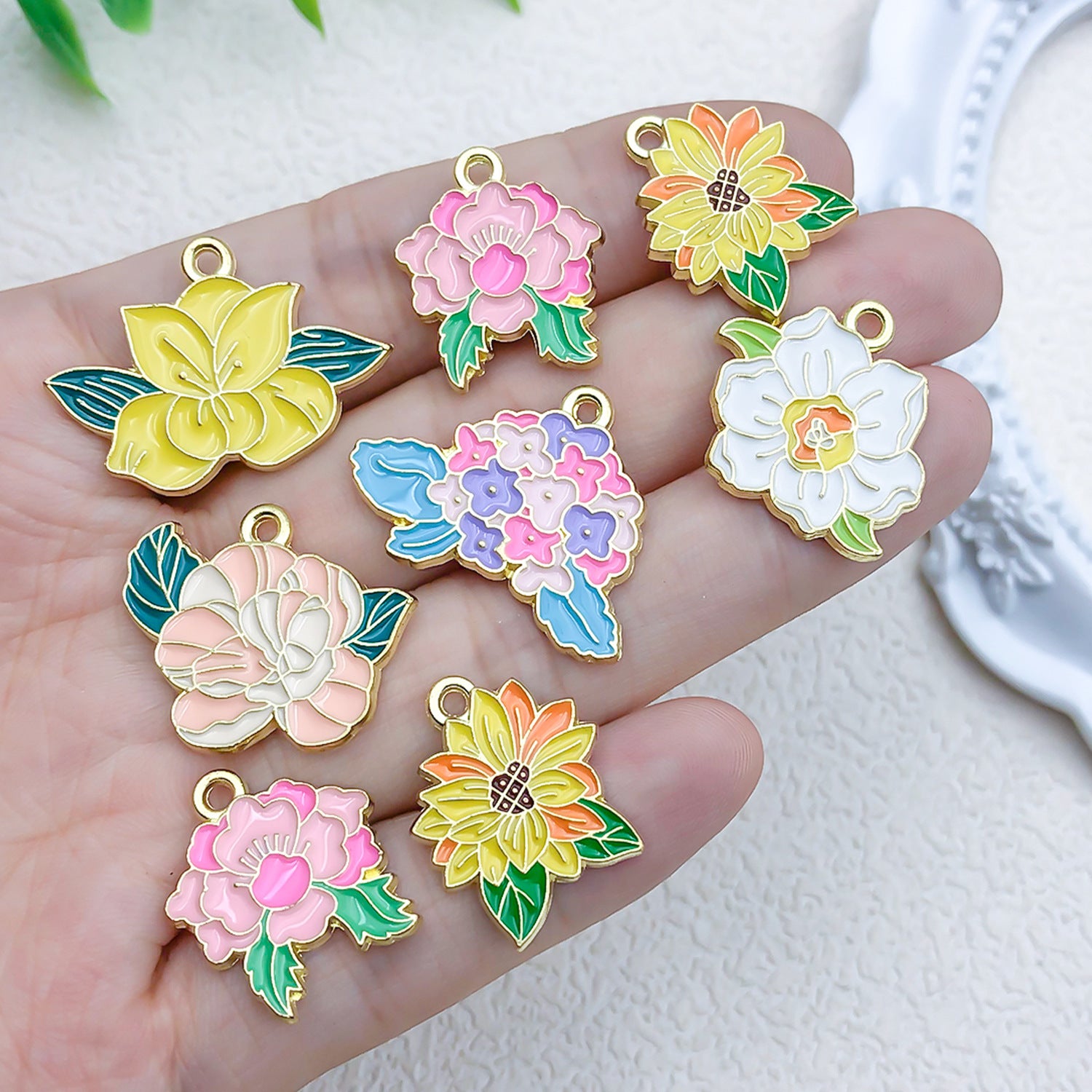 Enamel Zinc Alloy Peony Lily Camellia Flower Charm Pendant for DIY Earrings Necklace