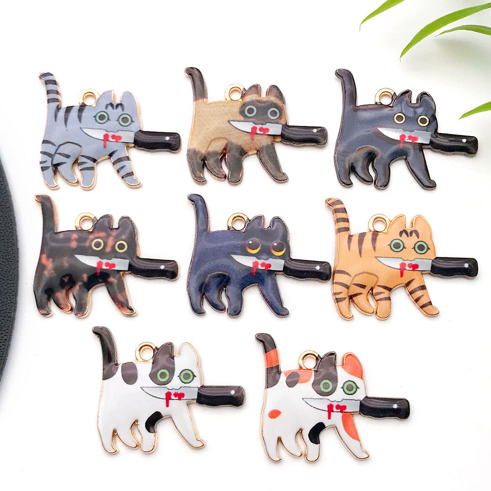 Zinc Alloy Cat with Knife Charm Pendant for DIY Earrings Necklace Keychain Jewelry