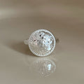 Silver Tone Textured Round Statement Ring With Wide Band view 2