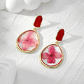 Gold Tone Round Pressed Flower Resin Stud Drop Earrings view 2