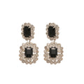 Black Rectangular Gem and Crystal Double Drop Clip Earrings view 5