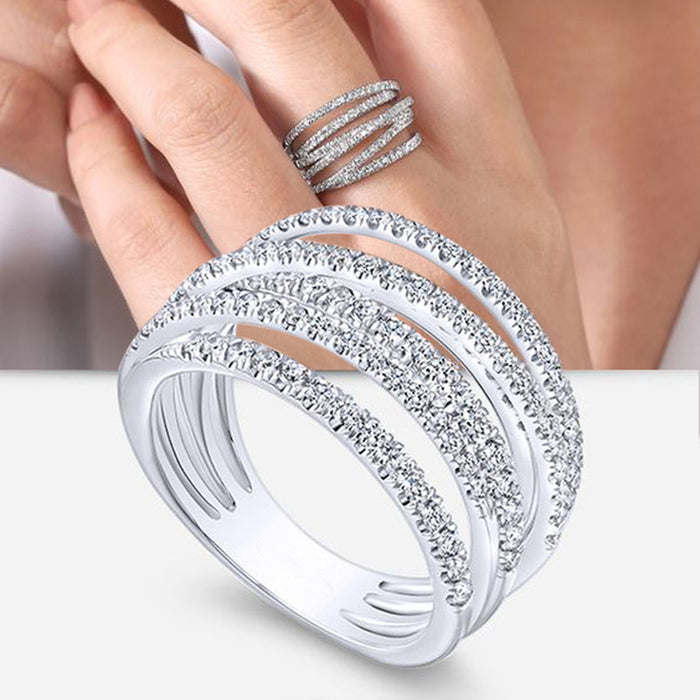 Layered Curved Pave Wide Ring In Gold And Silver Tones