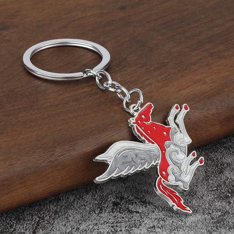 Running Horse Metal Keychain, Zodiac Animal Key Ring Pendant Gift