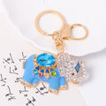 Rhinestone Enamel Elephant Keychain Crystal Saddle Charm view 2