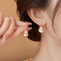 Gold Tone Pink Gourd and Blue Koi Fish Drop Earrings view 2