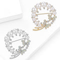 Pearl Wreath Brooch In Metal With White Faux Pearls And A Crystal Leaf Spray view 3