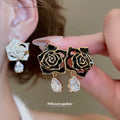Rose And Crystal Teardrop Earrings In Two Colors Statement Jewelry view 1