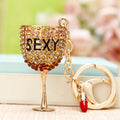 Crystal Wine Glass Keychains in Fuchsia and Champagne Gold Finishes view 3