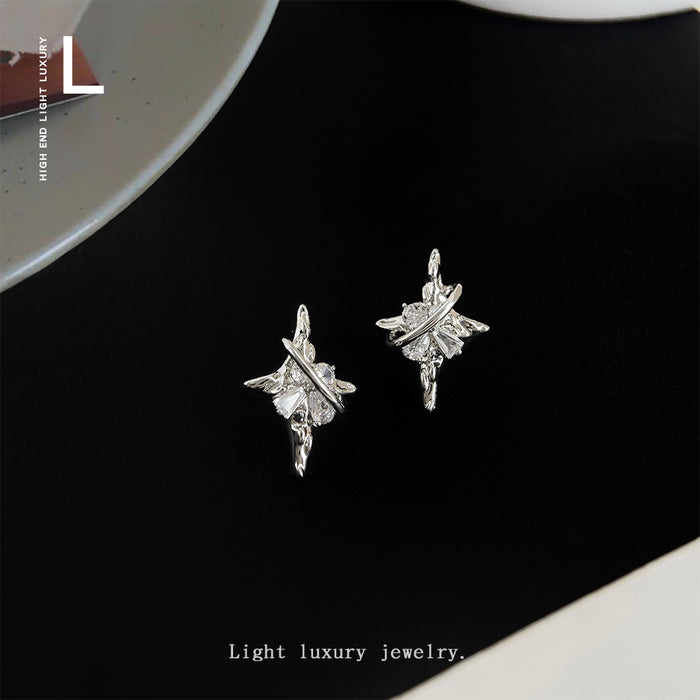 Silver-Tone Crystal Orbit Star Planet Stud Earrings