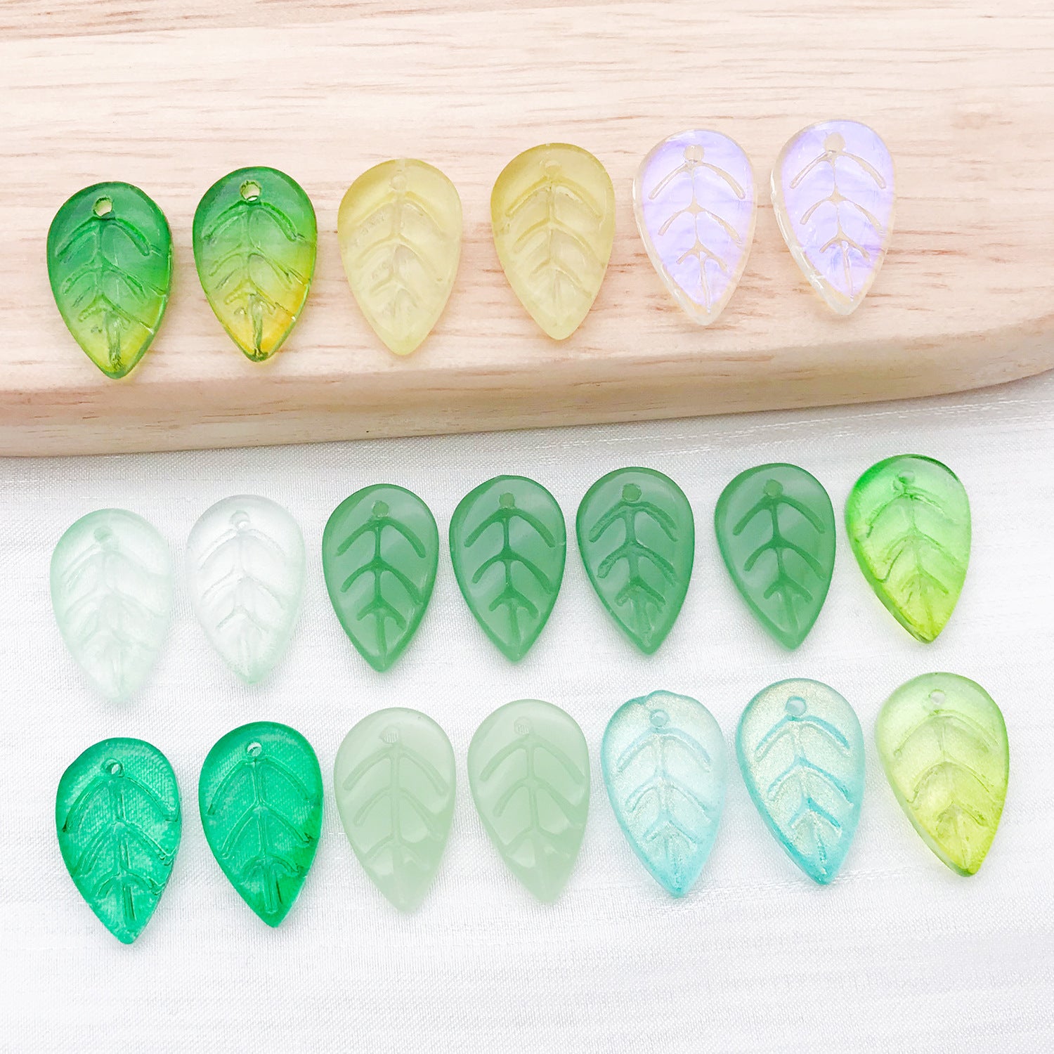 Vintage Green Glass Strawberry Leaf Charm Pendant for Hairpin, Necklace and Earrings